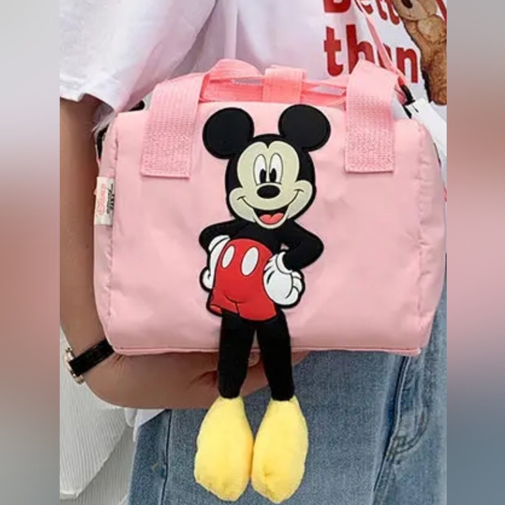 Cute Pink Mickey Mouse Plush Tote Bag – Cartoon Shoulder Purse